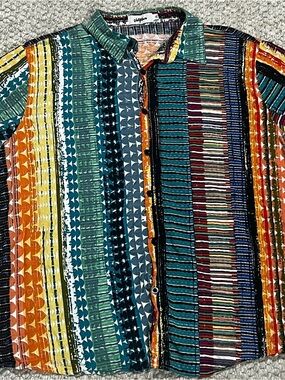 Vatpave Mens Geometric Striped Button Down Shirt XL